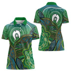 Torres Strait Islands Women Polo Shirt Indigenous Ocean Wave Dot Green Color