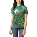 Torres Strait Islands Women Polo Shirt Indigenous Ocean Wave Dot Green Color