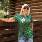 Torres Strait Islands Women Polo Shirt Indigenous Ocean Wave Dot Green Color