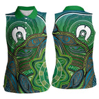 Torres Strait Islands Women Sleeveless Polo Shirt Indigenous Ocean Wave Dot Green Color