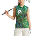 Torres Strait Islands Women Sleeveless Polo Shirt Indigenous Ocean Wave Dot Green Color