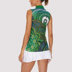 Torres Strait Islands Women Sleeveless Polo Shirt Indigenous Ocean Wave Dot Green Color