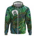 Torres Strait Islands Zip Hoodie Indigenous Ocean Wave Dot Green Color