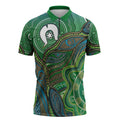 Torres Strait Islands Zipper Polo Shirt Indigenous Ocean Wave Dot Green Color