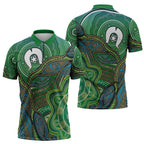 Torres Strait Islands Zipper Polo Shirt Indigenous Ocean Wave Dot Green Color