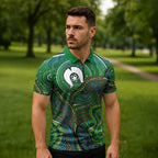 Torres Strait Islands Zipper Polo Shirt Indigenous Ocean Wave Dot Green Color