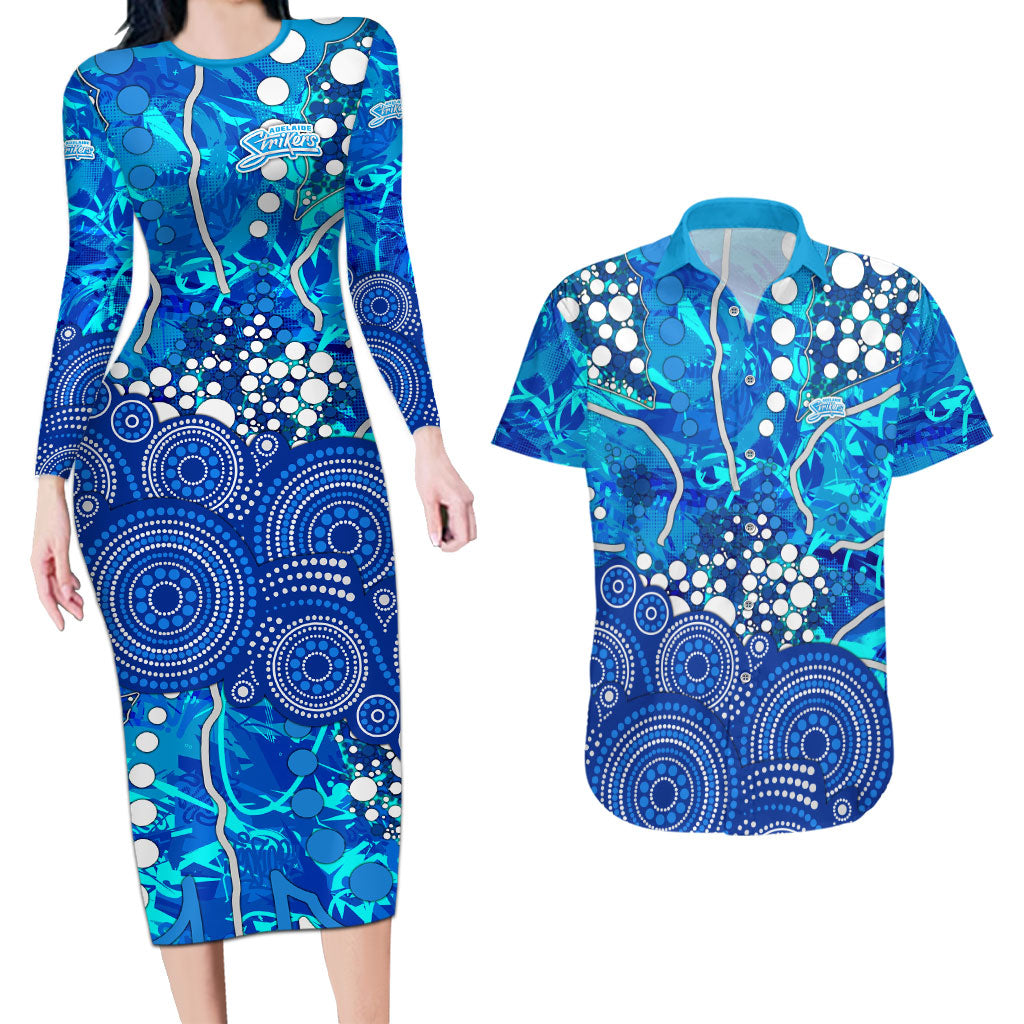 Adelaide Strikers Couples Matching Long Sleeve Bodycon Dress and Hawaiian Shirt Graffiti Urban Aboriginal Dot Abstract Design