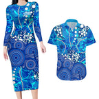 Adelaide Strikers Couples Matching Long Sleeve Bodycon Dress and Hawaiian Shirt Graffiti Urban Aboriginal Dot Abstract Design