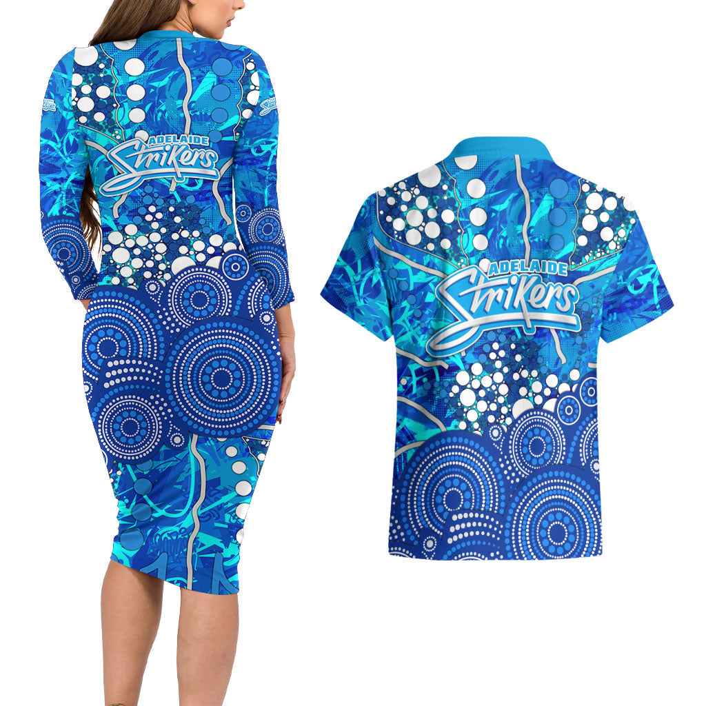 Adelaide Strikers Couples Matching Long Sleeve Bodycon Dress and Hawaiian Shirt Graffiti Urban Aboriginal Dot Abstract Design