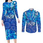 Adelaide Strikers Couples Matching Long Sleeve Bodycon Dress and Long Sleeve Button Shirt Graffiti Urban Aboriginal Dot Abstract Design