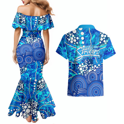 Adelaide Strikers Couples Matching Mermaid Dress and Hawaiian Shirt Graffiti Urban Aboriginal Dot Abstract Design