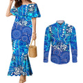 Adelaide Strikers Couples Matching Mermaid Dress and Long Sleeve Button Shirt Graffiti Urban Aboriginal Dot Abstract Design