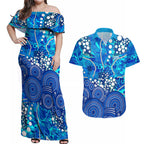 Adelaide Strikers Couples Matching Off Shoulder Maxi Dress and Hawaiian Shirt Graffiti Urban Aboriginal Dot Abstract Design