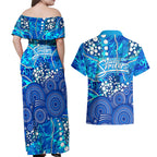 Adelaide Strikers Couples Matching Off Shoulder Maxi Dress and Hawaiian Shirt Graffiti Urban Aboriginal Dot Abstract Design