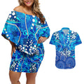 Adelaide Strikers Couples Matching Off Shoulder Short Dress and Hawaiian Shirt Graffiti Urban Aboriginal Dot Abstract Design