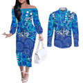 Adelaide Strikers Couples Matching Off The Shoulder Long Sleeve Dress and Long Sleeve Button Shirt Graffiti Urban Aboriginal Dot Abstract Design