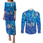 Adelaide Strikers Couples Matching Puletasi and Long Sleeve Button Shirt Graffiti Urban Aboriginal Dot Abstract Design