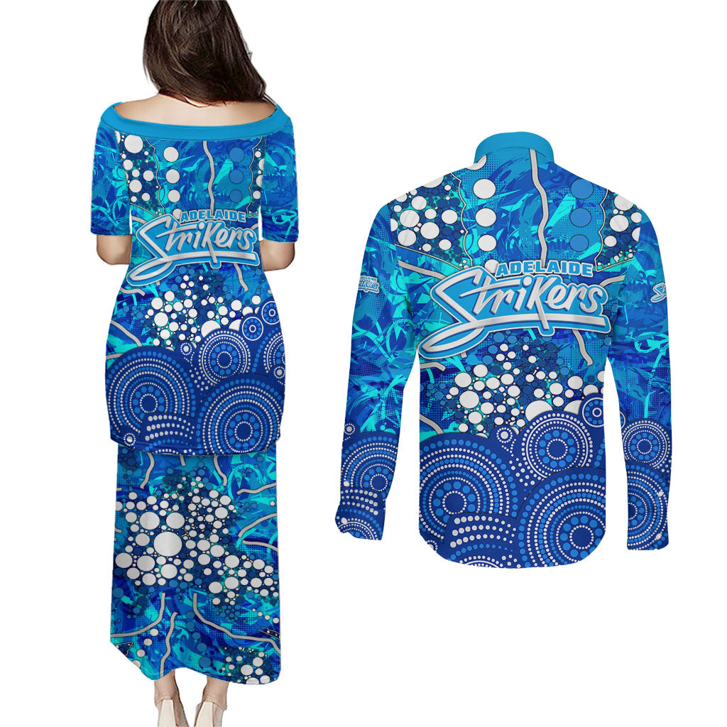 Adelaide Strikers Couples Matching Puletasi and Long Sleeve Button Shirt Graffiti Urban Aboriginal Dot Abstract Design