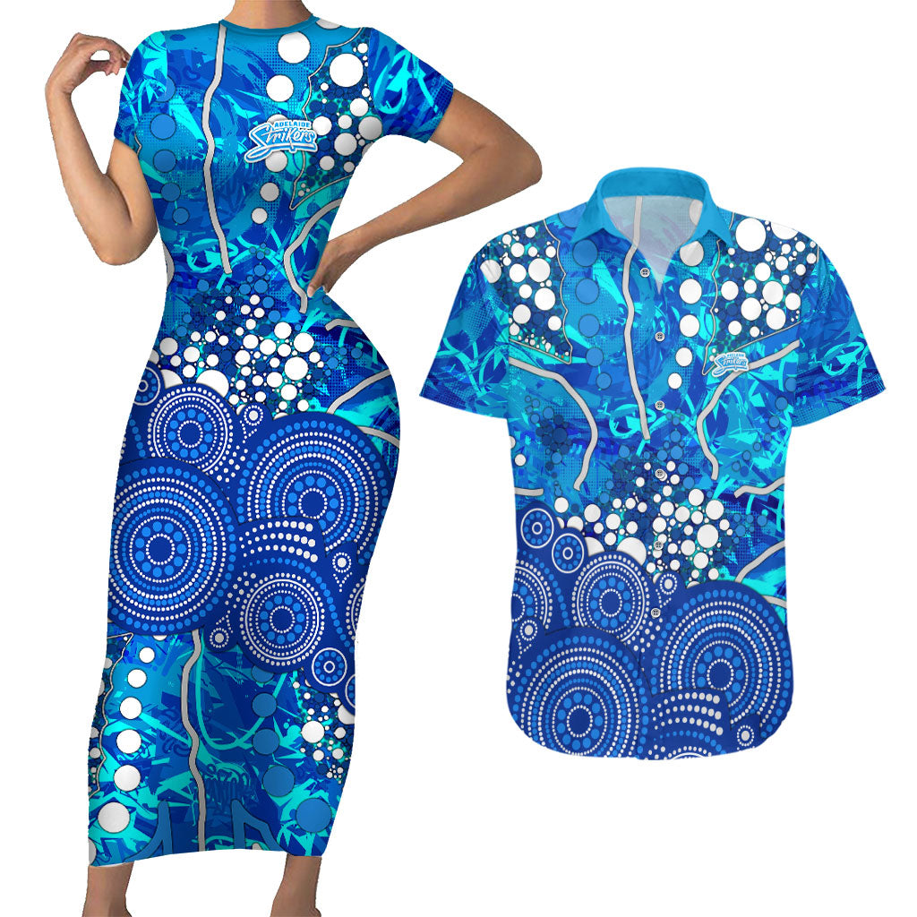 Adelaide Strikers Couples Matching Short Sleeve Bodycon Dress and Hawaiian Shirt Graffiti Urban Aboriginal Dot Abstract Design