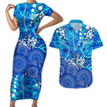 Adelaide Strikers Couples Matching Short Sleeve Bodycon Dress and Hawaiian Shirt Graffiti Urban Aboriginal Dot Abstract Design