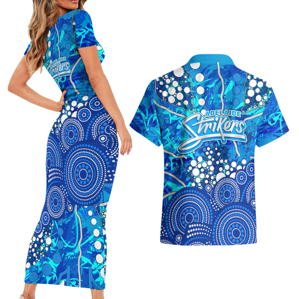 Adelaide Strikers Couples Matching Short Sleeve Bodycon Dress and Hawaiian Shirt Graffiti Urban Aboriginal Dot Abstract Design