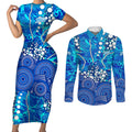 Adelaide Strikers Couples Matching Short Sleeve Bodycon Dress and Long Sleeve Button Shirt Graffiti Urban Aboriginal Dot Abstract Design