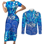 Adelaide Strikers Couples Matching Short Sleeve Bodycon Dress and Long Sleeve Button Shirt Graffiti Urban Aboriginal Dot Abstract Design