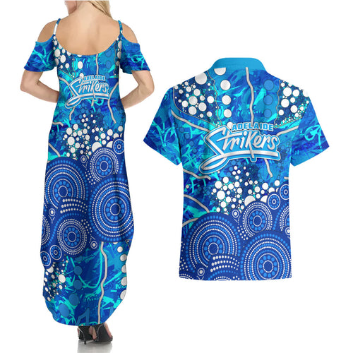 Adelaide Strikers Couples Matching Summer Maxi Dress and Hawaiian Shirt Graffiti Urban Aboriginal Dot Abstract Design