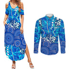 Adelaide Strikers Couples Matching Summer Maxi Dress and Long Sleeve Button Shirt Graffiti Urban Aboriginal Dot Abstract Design