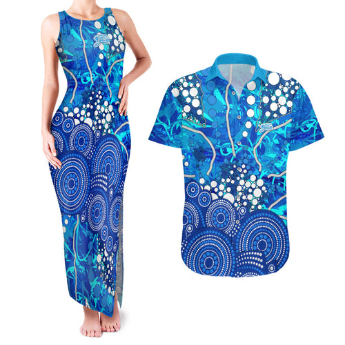 Adelaide Strikers Couples Matching Tank Maxi Dress and Hawaiian Shirt Graffiti Urban Aboriginal Dot Abstract Design