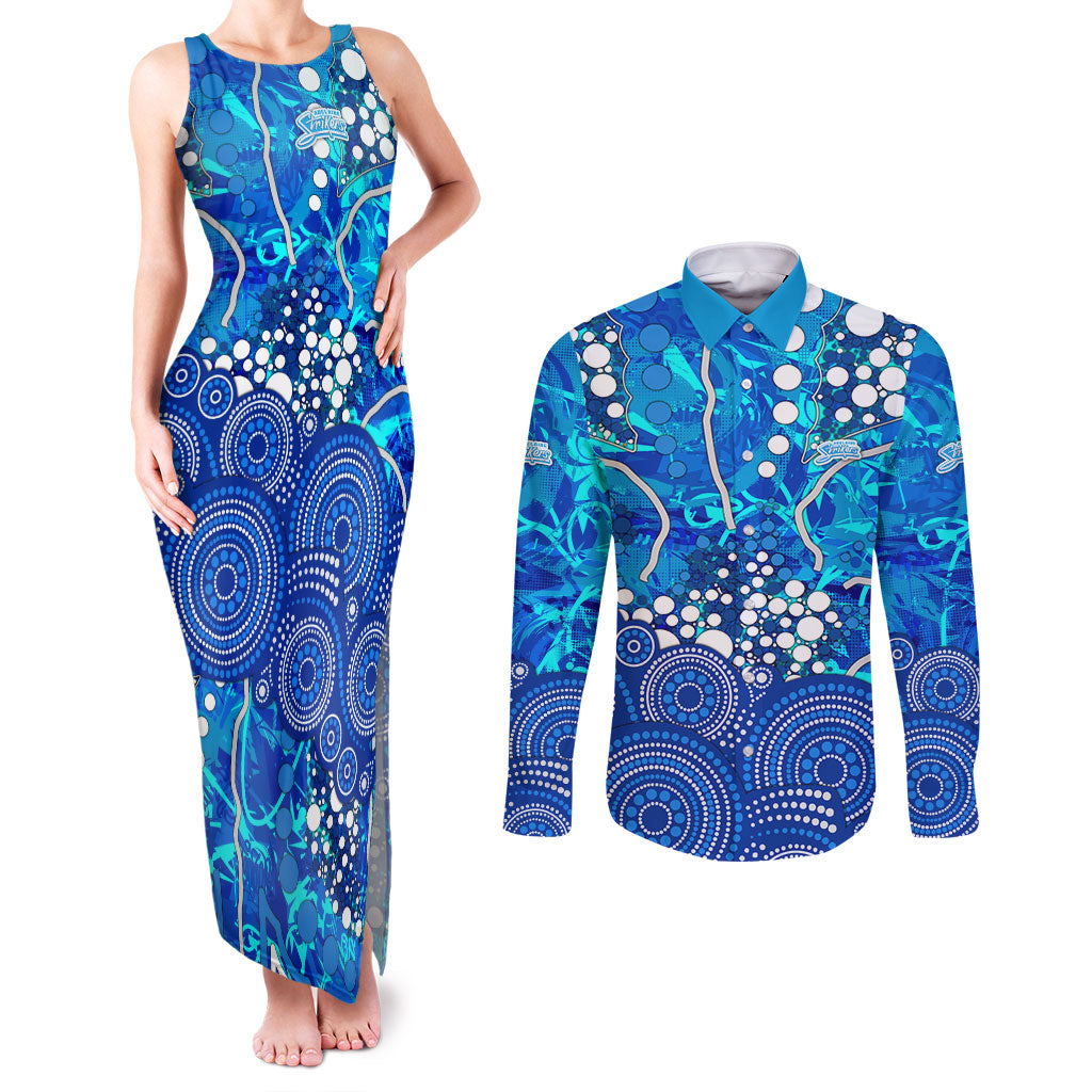 Adelaide Strikers Couples Matching Tank Maxi Dress and Long Sleeve Button Shirt Graffiti Urban Aboriginal Dot Abstract Design