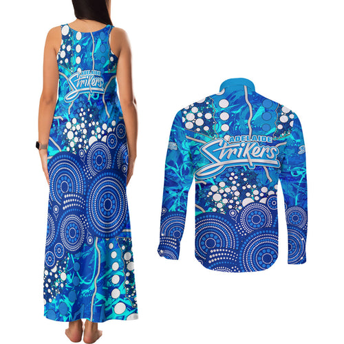 Adelaide Strikers Couples Matching Tank Maxi Dress and Long Sleeve Button Shirt Graffiti Urban Aboriginal Dot Abstract Design