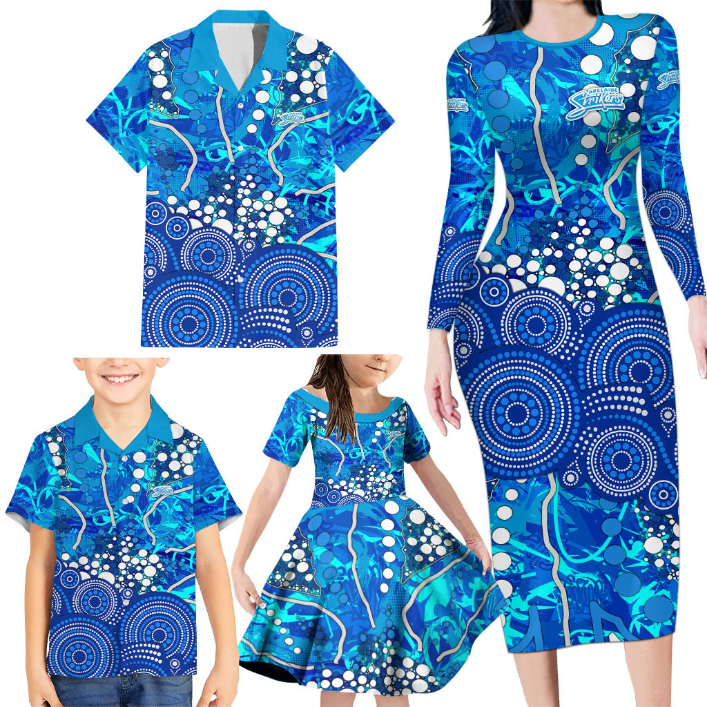 Adelaide Strikers Family Matching Long Sleeve Bodycon Dress and Hawaiian Shirt Graffiti Urban Aboriginal Dot Abstract Design