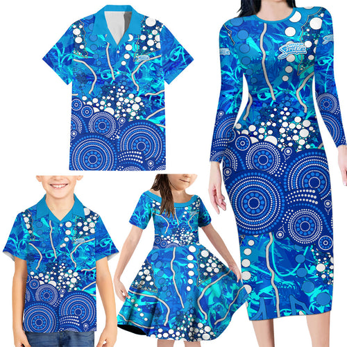 Adelaide Strikers Family Matching Long Sleeve Bodycon Dress and Hawaiian Shirt Graffiti Urban Aboriginal Dot Abstract Design