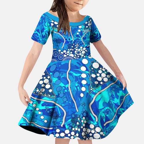 Adelaide Strikers Family Matching Long Sleeve Bodycon Dress and Hawaiian Shirt Graffiti Urban Aboriginal Dot Abstract Design