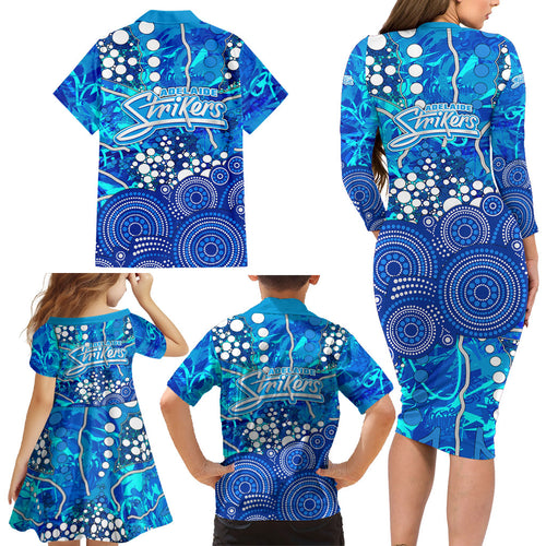 Adelaide Strikers Family Matching Long Sleeve Bodycon Dress and Hawaiian Shirt Graffiti Urban Aboriginal Dot Abstract Design