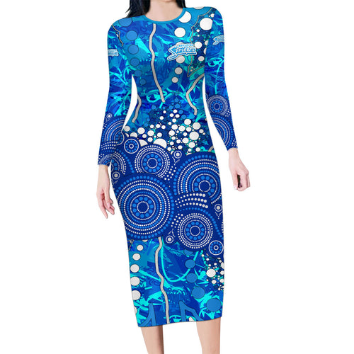 Adelaide Strikers Family Matching Long Sleeve Bodycon Dress and Hawaiian Shirt Graffiti Urban Aboriginal Dot Abstract Design