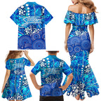 Adelaide Strikers Family Matching Mermaid Dress and Hawaiian Shirt Graffiti Urban Aboriginal Dot Abstract Design