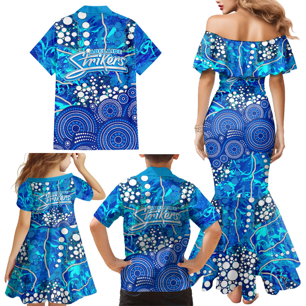 Adelaide Strikers Family Matching Mermaid Dress and Hawaiian Shirt Graffiti Urban Aboriginal Dot Abstract Design