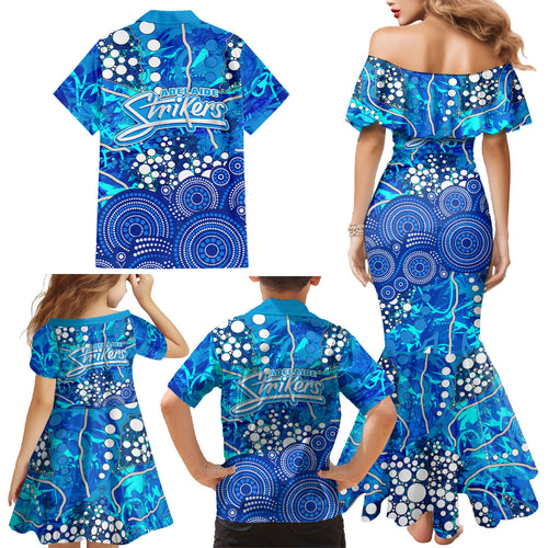 Adelaide Strikers Family Matching Mermaid Dress and Hawaiian Shirt Graffiti Urban Aboriginal Dot Abstract Design
