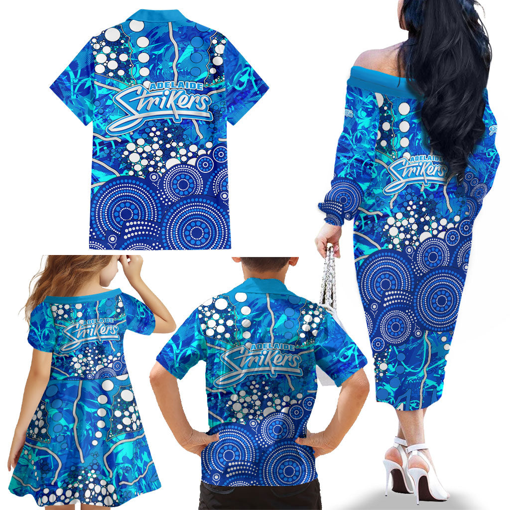 Adelaide Strikers Family Matching Off The Shoulder Long Sleeve Dress and Hawaiian Shirt Graffiti Urban Aboriginal Dot Abstract Design