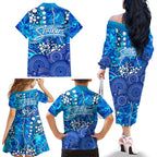 Adelaide Strikers Family Matching Off The Shoulder Long Sleeve Dress and Hawaiian Shirt Graffiti Urban Aboriginal Dot Abstract Design