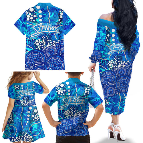 Adelaide Strikers Family Matching Off The Shoulder Long Sleeve Dress and Hawaiian Shirt Graffiti Urban Aboriginal Dot Abstract Design