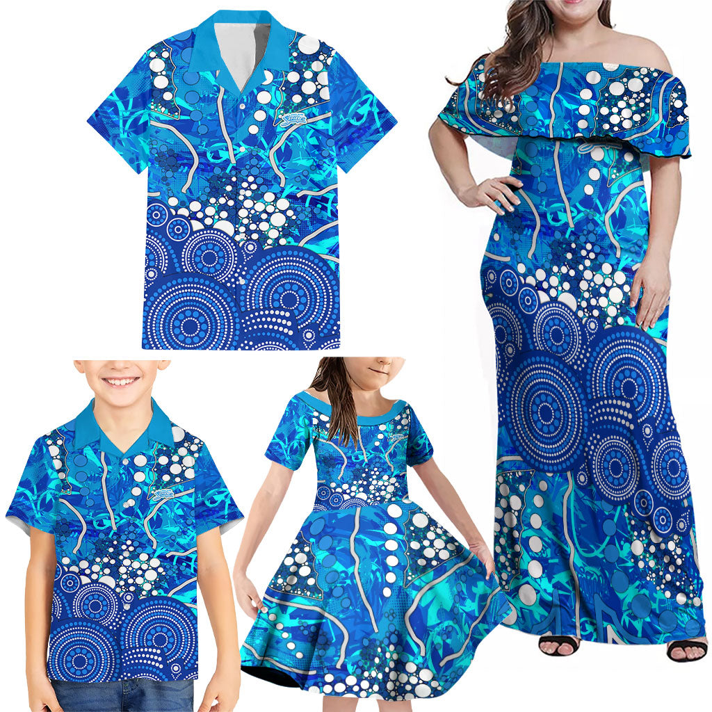 Adelaide Strikers Family Matching Off Shoulder Maxi Dress and Hawaiian Shirt Graffiti Urban Aboriginal Dot Abstract Design