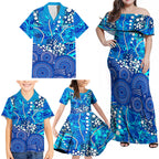 Adelaide Strikers Family Matching Off Shoulder Maxi Dress and Hawaiian Shirt Graffiti Urban Aboriginal Dot Abstract Design