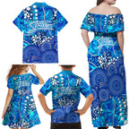 Adelaide Strikers Family Matching Off Shoulder Maxi Dress and Hawaiian Shirt Graffiti Urban Aboriginal Dot Abstract Design