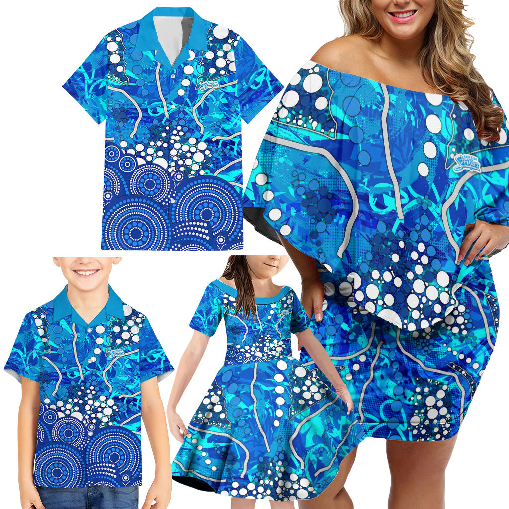 Adelaide Strikers Family Matching Off Shoulder Short Dress and Hawaiian Shirt Graffiti Urban Aboriginal Dot Abstract Design