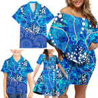 Adelaide Strikers Family Matching Off Shoulder Short Dress and Hawaiian Shirt Graffiti Urban Aboriginal Dot Abstract Design