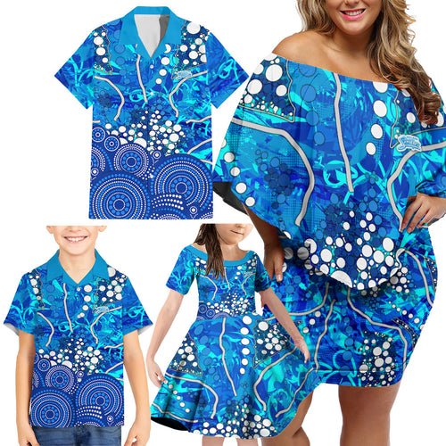 Adelaide Strikers Family Matching Off Shoulder Short Dress and Hawaiian Shirt Graffiti Urban Aboriginal Dot Abstract Design