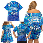 Adelaide Strikers Family Matching Off Shoulder Short Dress and Hawaiian Shirt Graffiti Urban Aboriginal Dot Abstract Design